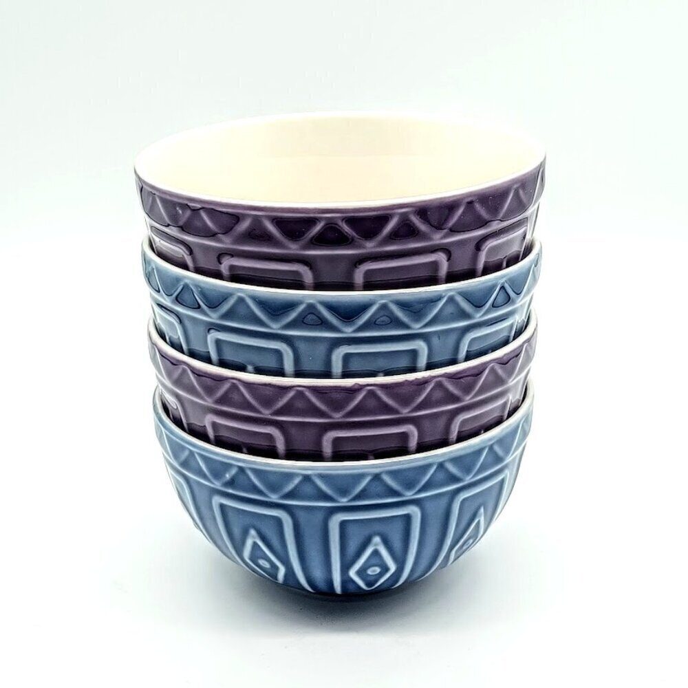 Trudeau Blue Purple Porcelain Bowls (4)
